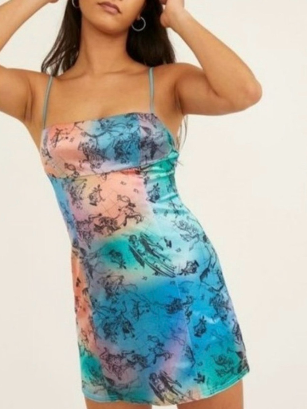 Urban Outfitters Multicolor Watercolor Slip Dress with Black Celestial Print